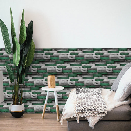 Green Vintage Wood Grain Veneer Wallpaper, 4.72X9.69 Inches, PVC Wall Sticker Hanging Decorative Tile