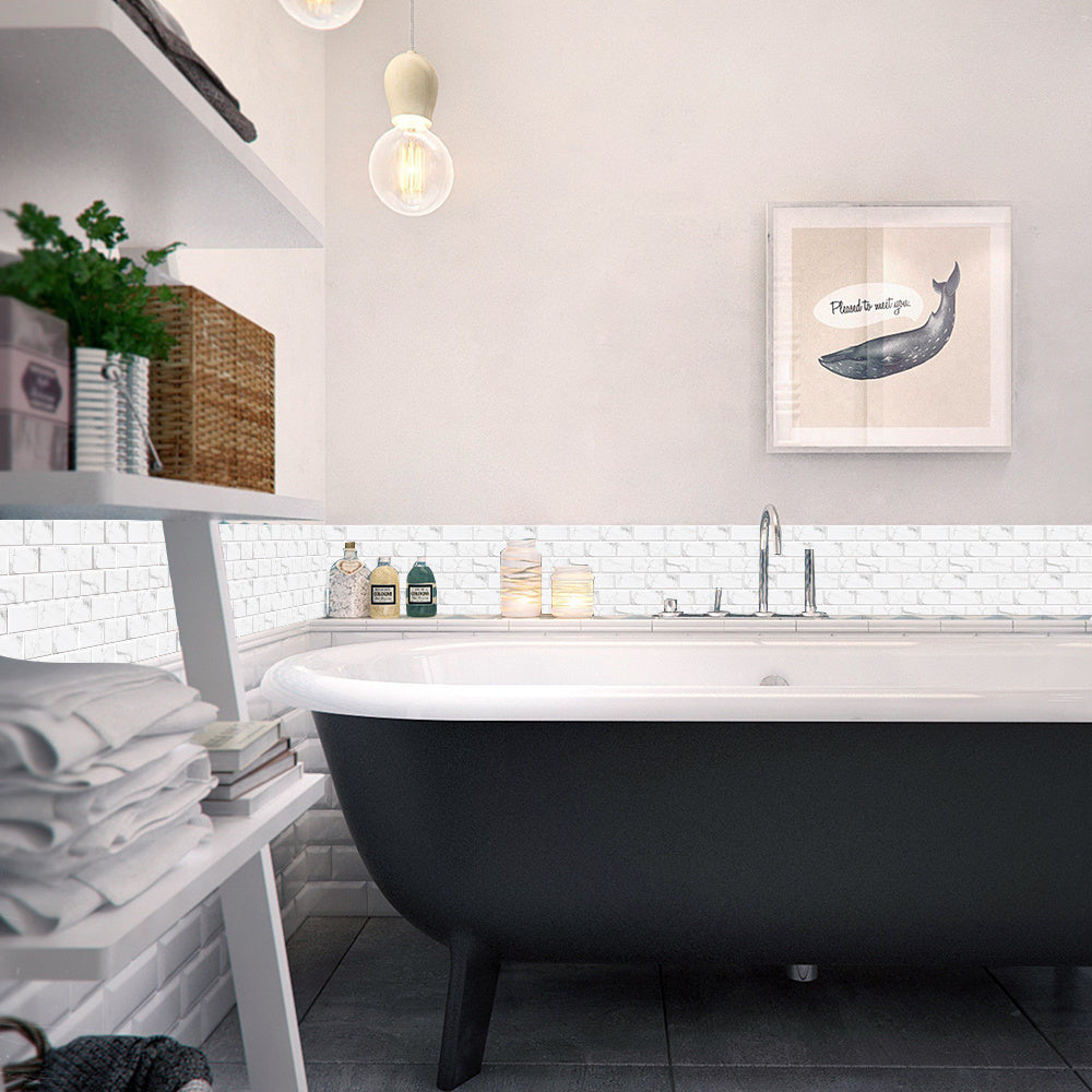 White Marble Look Peel And Stick Tiles Water And Oil Proof PVC Self Adhesive Tile Stickers Wall Stickers