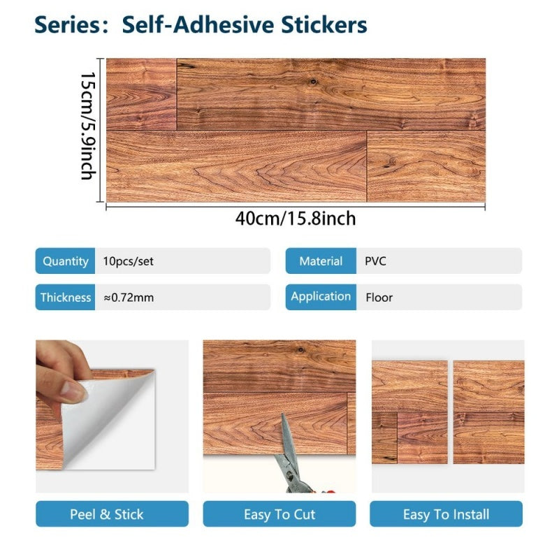 Peel And Stick Floor Stickers, PVC Natural Wood Grain Appearance, Self-adhesive Removable Waterproof, DIY Floor
