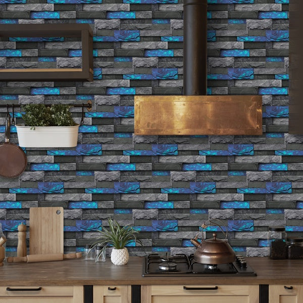 Retro Blue Imitation Stone Brick Self-adhesive Wall Stickers PVC Wall Stickers, Removable Without Leaving Glue, Waterproof, Oil-proof And High Temperature Resistant Wallpaper