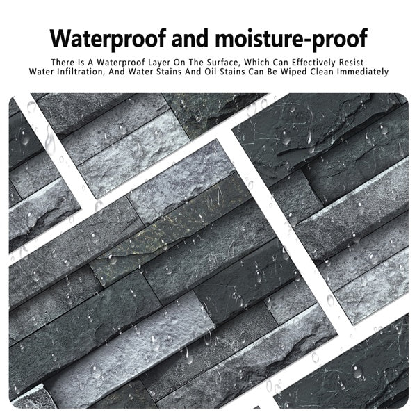 Black Gray Stone Tile Peel And Stick Wallpaper Home Decoration Waterproof Self-Adhesive Wallpaper For Bathroom Kitchen Living Room Splash-proof Removable No Glue Required Easy To Install