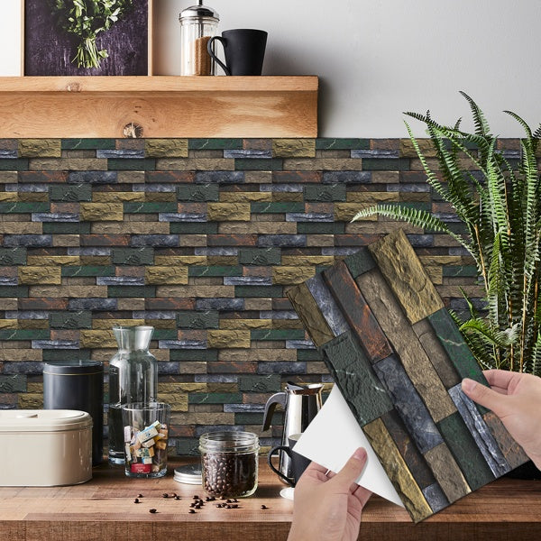 Peel And Stick Splash-proof Tile Retro Stone Brick Self-adhesive Wall Sticker PVC Wall Decoration, Bathroom Waterproof Kitchen Oil-proof Removable Glue-free Wallpaper