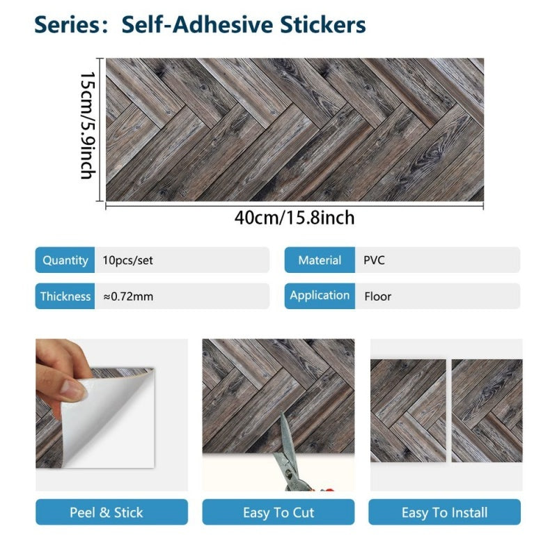 Dark Brown Wood Grain Self-adhesive PVC Floor Stickers, Suitable For Walls And Floors, Self-adhesive Waterproof Tile Stickers