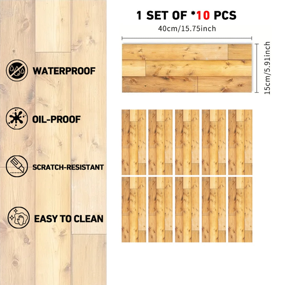 Wood Grain Self-Adhesive Anti-Slip Floor Stickers, Durable PVC Peel-and-Stick Waterproof And Oil-Proof Tile Stickers, Removable Wall Decor