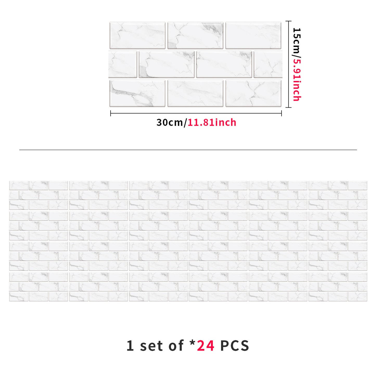 White Marble Look Peel And Stick Tiles Water And Oil Proof PVC Self Adhesive Tile Stickers Wall Stickers