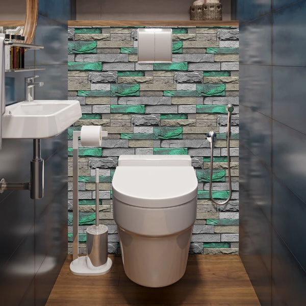 PVC Green Brick And Stone Pattern Self-adhesive Wallpaper, Removable Without Leaving Glue, Peel And Stick Wallpaper