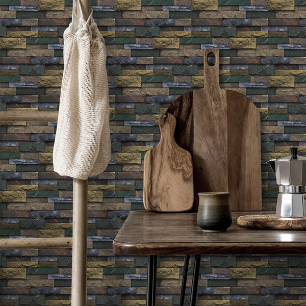 Peel And Stick Splash-proof Tile Retro Stone Brick Self-adhesive Wall Sticker PVC Wall Decoration, Bathroom Waterproof Kitchen Oil-proof Removable Glue-free Wallpaper