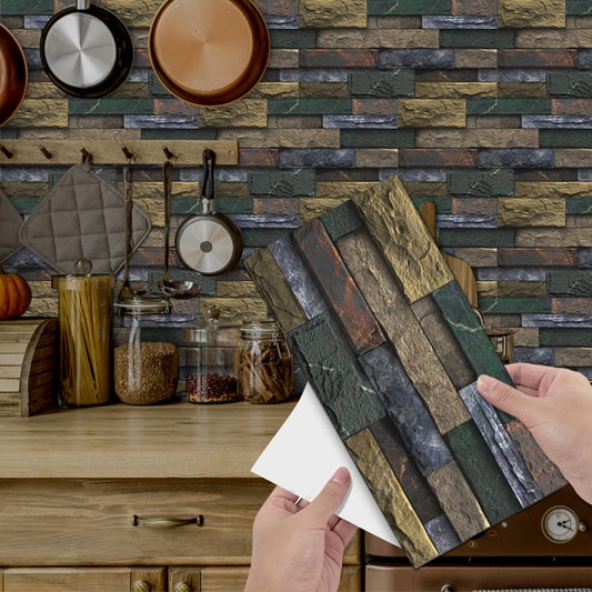Peel And Stick Splash-proof Tile Retro Stone Brick Self-adhesive Wall Sticker PVC Wall Decoration, Bathroom Waterproof Kitchen Oil-proof Removable Glue-free Wallpaper