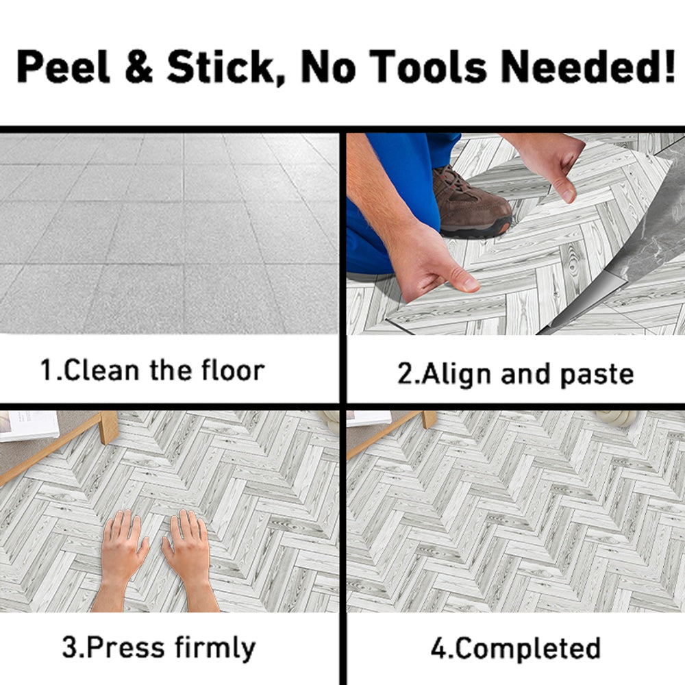 Gray Wood Grain Floor Tiles, Self-adhesive PVC Flooring, Waterproof And Wear-resistant, Easy DIY Peel And Stick Installation