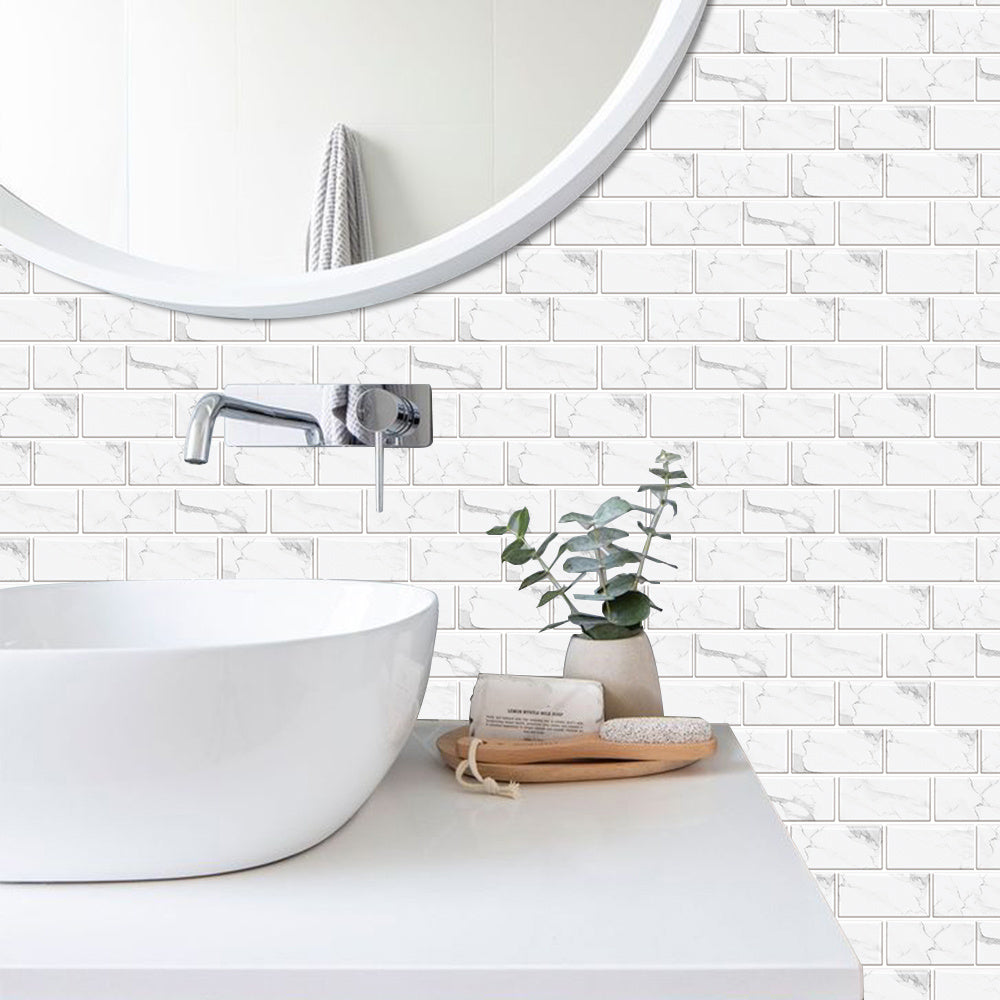 White Marble Look Peel And Stick Tiles Water And Oil Proof PVC Self Adhesive Tile Stickers Wall Stickers