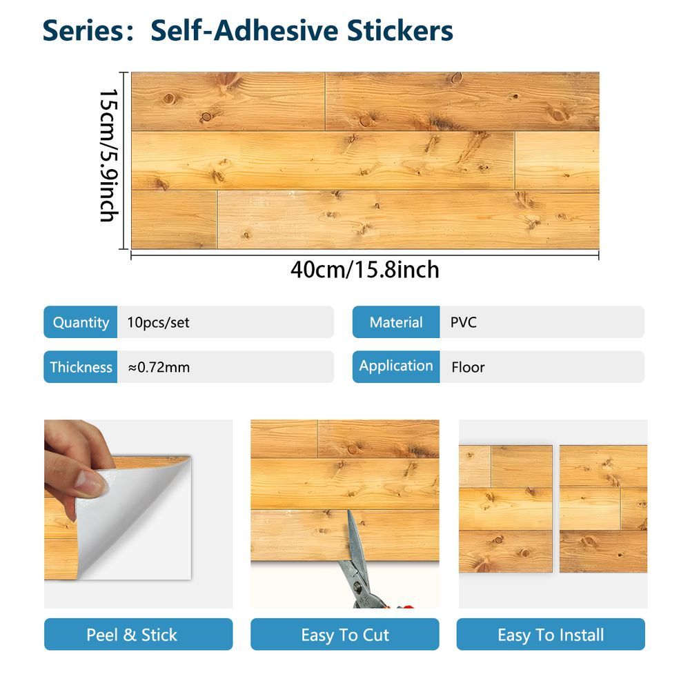 Wood Grain Self-Adhesive Anti-Slip Floor Stickers, Durable PVC Peel-and-Stick Waterproof And Oil-Proof Tile Stickers, Removable Wall Decor