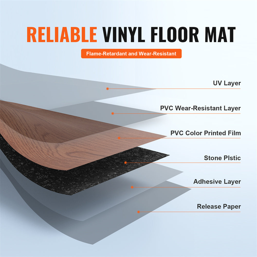 VEVOR Self Adhesive Vinyl Floor Tiles 36 X 6 Inch, 36 Tiles 2.5mm Thick Peel & Stick, Deep Brown Wood Grain DIY Flooring For Kitchen, Dining Room, Bedrooms & Bathrooms, Easy For Home Decor