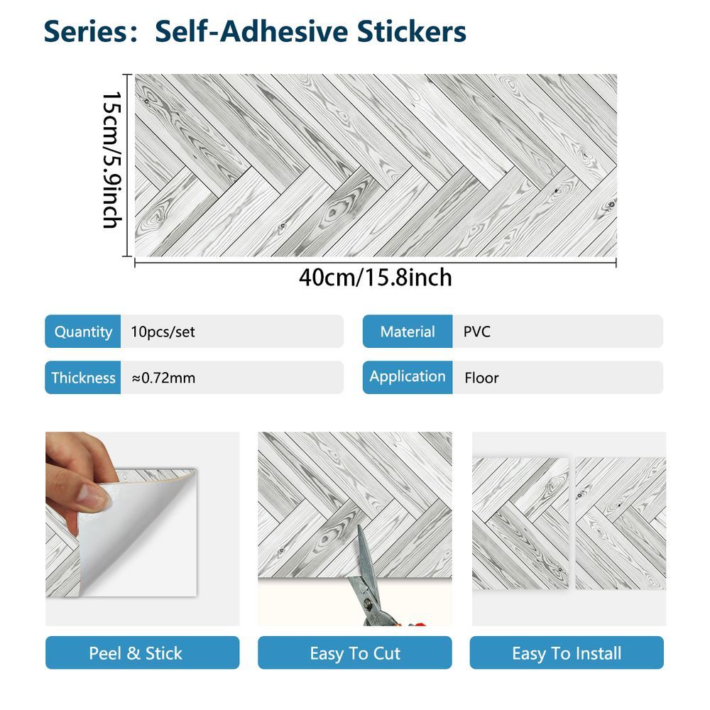 Gray Wood Grain Floor Tiles, Self-adhesive PVC Flooring, Waterproof And Wear-resistant, Easy DIY Peel And Stick Installation