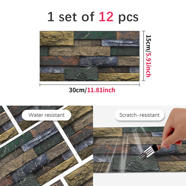 Peel And Stick Splash-proof Tile Retro Stone Brick Self-adhesive Wall Sticker PVC Wall Decoration, Bathroom Waterproof Kitchen Oil-proof Removable Glue-free Wallpaper