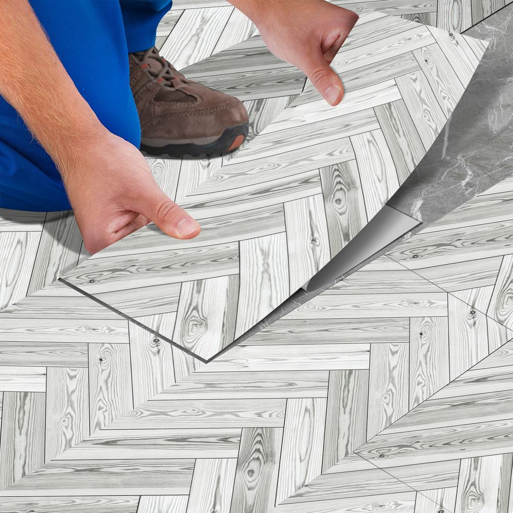 Gray Wood Grain Floor Tiles, Self-adhesive PVC Flooring, Waterproof And Wear-resistant, Easy DIY Peel And Stick Installation