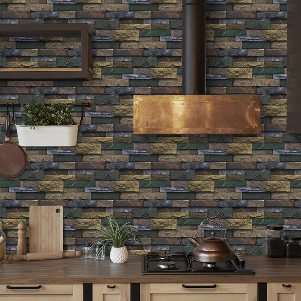 Peel And Stick Splash-proof Tile Retro Stone Brick Self-adhesive Wall Sticker PVC Wall Decoration, Bathroom Waterproof Kitchen Oil-proof Removable Glue-free Wallpaper