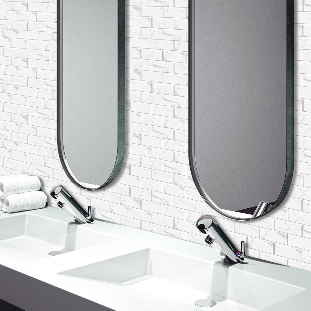 White Marble Look Peel And Stick Tiles Water And Oil Proof PVC Self Adhesive Tile Stickers Wall Stickers