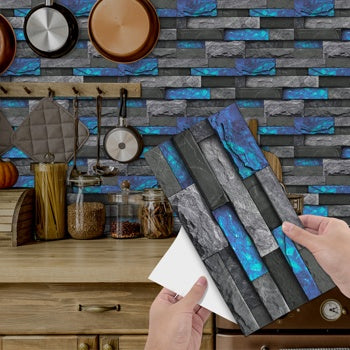 Retro Blue Imitation Stone Brick Self-adhesive Wall Stickers PVC Wall Stickers, Removable Without Leaving Glue, Waterproof, Oil-proof And High Temperature Resistant Wallpaper