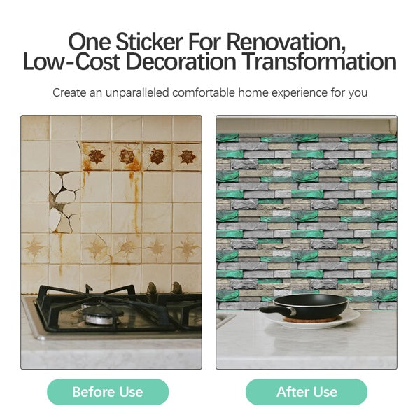 PVC Green Brick And Stone Pattern Self-adhesive Wallpaper, Removable Without Leaving Glue, Peel And Stick Wallpaper