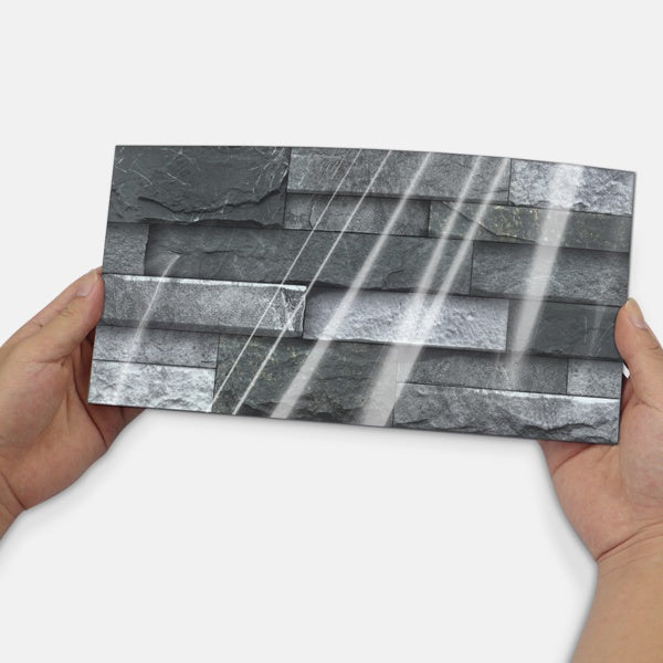 Black Gray Stone Tile Peel And Stick Wallpaper Home Decoration Waterproof Self-Adhesive Wallpaper For Bathroom Kitchen Living Room Splash-proof Removable No Glue Required Easy To Install
