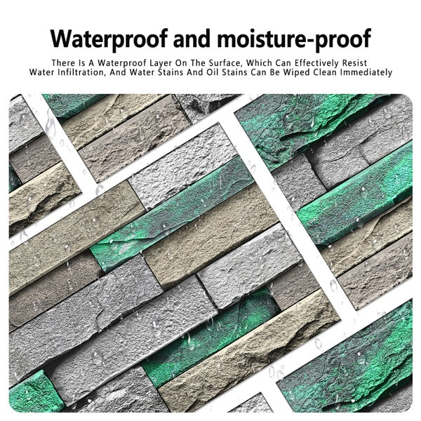 PVC Green Brick And Stone Pattern Self-adhesive Wallpaper, Removable Without Leaving Glue, Peel And Stick Wallpaper
