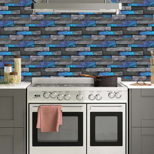 Retro Blue Imitation Stone Brick Self-adhesive Wall Stickers PVC Wall Stickers, Removable Without Leaving Glue, Waterproof, Oil-proof And High Temperature Resistant Wallpaper