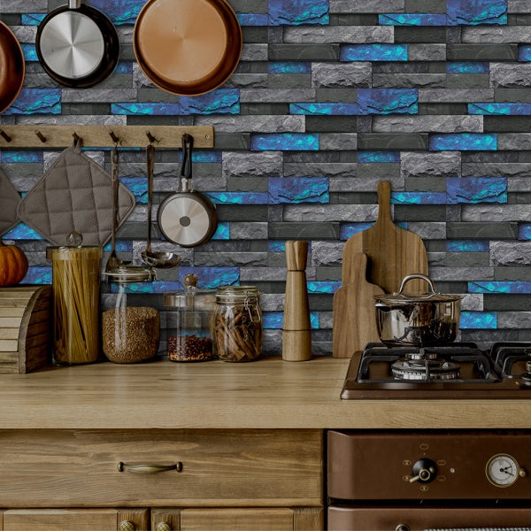 Retro Blue Imitation Stone Brick Self-adhesive Wall Stickers PVC Wall Stickers, Removable Without Leaving Glue, Waterproof, Oil-proof And High Temperature Resistant Wallpaper