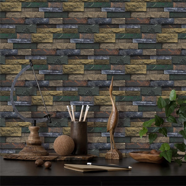 Peel And Stick Splash-proof Tile Retro Stone Brick Self-adhesive Wall Sticker PVC Wall Decoration, Bathroom Waterproof Kitchen Oil-proof Removable Glue-free Wallpaper