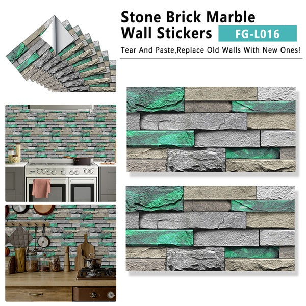 PVC Green Brick And Stone Pattern Self-adhesive Wallpaper, Removable Without Leaving Glue, Peel And Stick Wallpaper